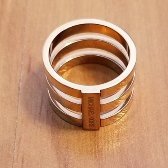 Rose Gold Michael Kors Tri Stack Open Bar Ring - Picture 3 of 8
